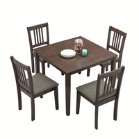 Mid Century Modern Square Wooden Dining Table Set With Upholstered Chairs For Space-Saving Kitchen And Dining Room, Oak Finish