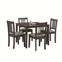 Mid Century Modern Square Wooden Dining Table Set With Upholstered Chairs For Space-Saving Kitchen And Dining Room, Oak Finish