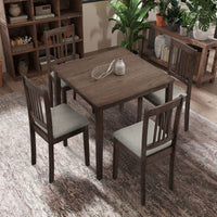 Mid Century Modern Square Wooden Dining Table Set With Upholstered Chairs For Space-Saving Kitchen And Dining Room, Oak Finish