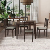Mid Century Modern Square Wooden Dining Table Set With Upholstered Chairs For Space-Saving Kitchen And Dining Room, Oak Finish