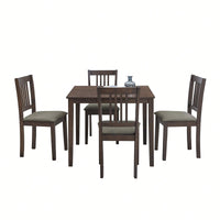 Mid Century Modern Square Wooden Dining Table Set With Upholstered Chairs For Space-Saving Kitchen And Dining Room, Oak Finish
