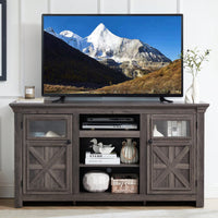 Farmhouse Style 60 Inch Barn Door TV Stand Modern Media Console In Grey For Home Entertainment