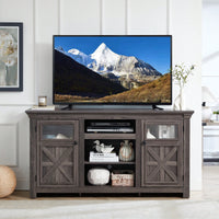 Farmhouse Style 60 Inch Barn Door TV Stand Modern Media Console In Grey For Home Entertainment