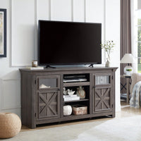 Farmhouse Style 60 Inch Barn Door TV Stand Modern Media Console In Grey For Home Entertainment