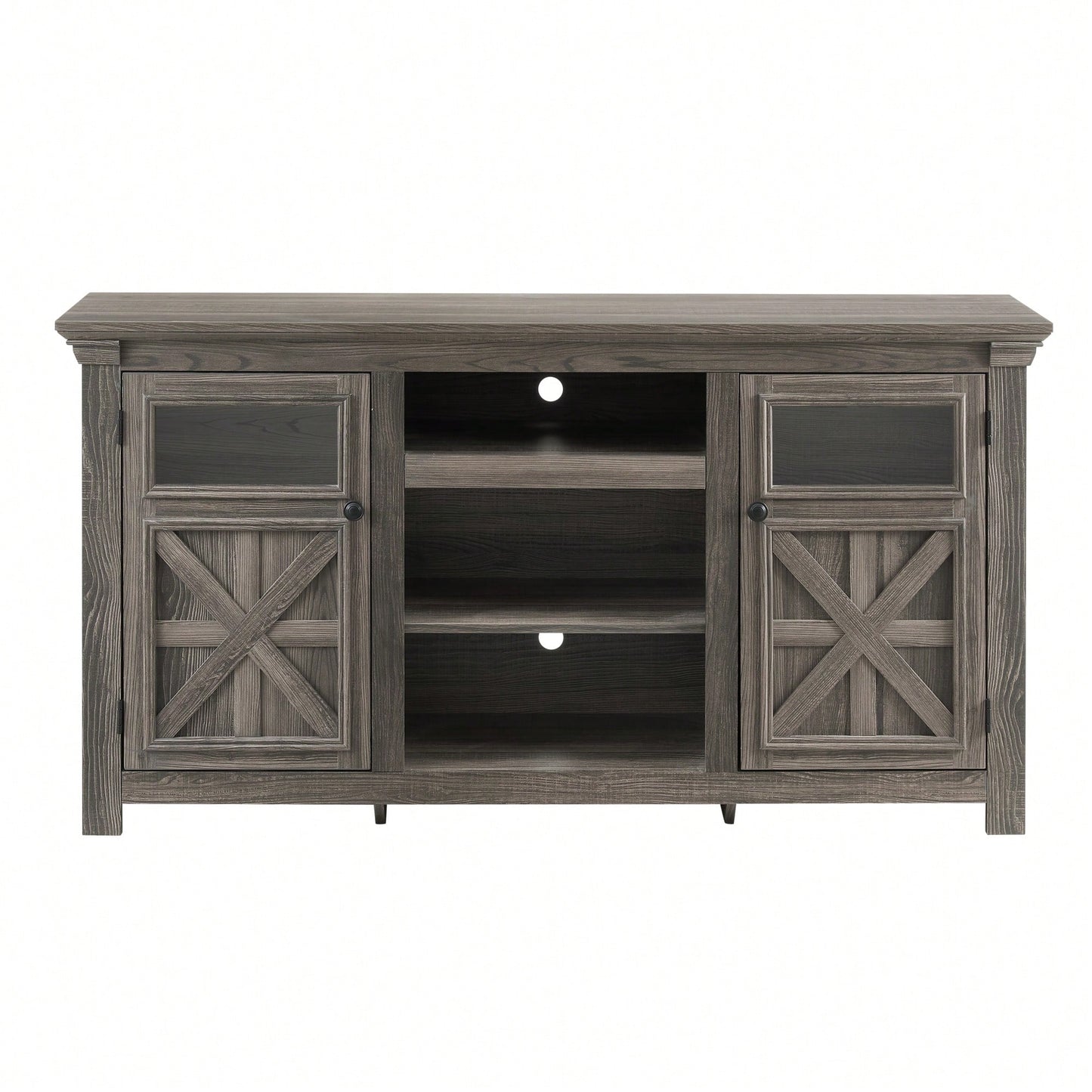 Farmhouse Style 60 Inch Barn Door TV Stand Modern Media Console In Grey For Home Entertainment