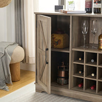 Farmhouse Style Wine Bar Cabinet With Barn Door, Adjustable Shelves, Drawer, And Wine Rack For Liquor And Glasses Storage, Espresso Finish