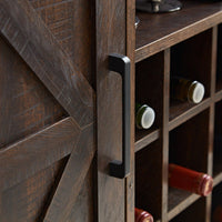 Farmhouse Style Wine Bar Cabinet With Barn Door, Adjustable Shelves, Drawer, And Wine Rack For Liquor And Glasses Storage, Espresso Finish