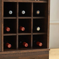 Farmhouse Style Wine Bar Cabinet With Barn Door, Adjustable Shelves, Drawer, And Wine Rack For Liquor And Glasses Storage, Espresso Finish