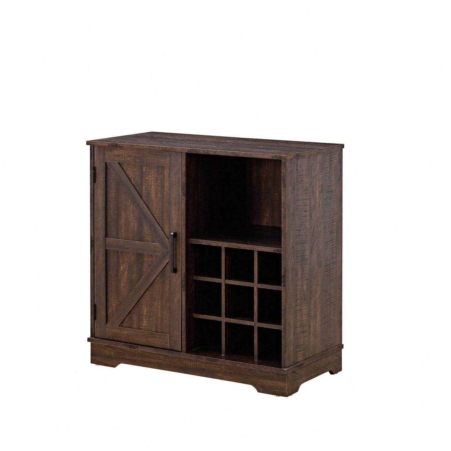 Farmhouse Style Wine Bar Cabinet With Barn Door, Adjustable Shelves, Drawer, And Wine Rack For Liquor And Glasses Storage, Espresso Finish