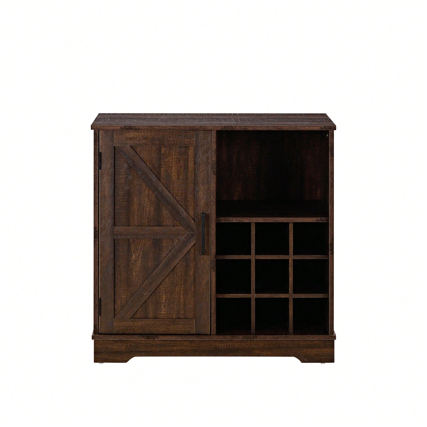 Farmhouse Style Wine Bar Cabinet With Barn Door, Adjustable Shelves, Drawer, And Wine Rack For Liquor And Glasses Storage, Espresso Finish