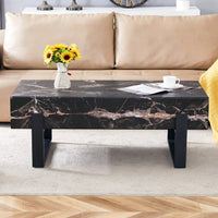Modern Black And White Minimalist MDF Coffee Table With Marble Pattern And Black Metal Legs