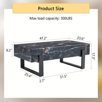 Modern Black And White Minimalist MDF Coffee Table With Marble Pattern And Black Metal Legs