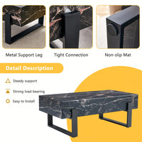 Modern Black And White Minimalist MDF Coffee Table With Marble Pattern And Black Metal Legs