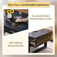Modern Black And White Minimalist MDF Coffee Table With Marble Pattern And Black Metal Legs