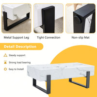 Modern Black And White Minimalist MDF Coffee Table With Marble Pattern And Black Metal Legs