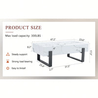 Modern Black And White Minimalist MDF Coffee Table With Marble Pattern And Black Metal Legs