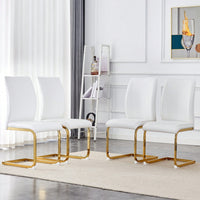 Set Of 4 Black PU High Resilience Dining Chairs With Gold Arched Metal Legs