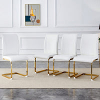 Set Of 4 Black PU High Resilience Dining Chairs With Gold Arched Metal Legs