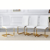Set Of 4 Black PU High Resilience Dining Chairs With Gold Arched Metal Legs