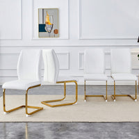 Set Of 4 Black PU High Resilience Dining Chairs With Gold Arched Metal Legs