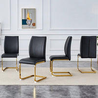 Set Of 4 Black PU High Resilience Dining Chairs With Gold Arched Metal Legs