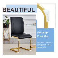 Set Of 4 Black PU High Resilience Dining Chairs With Gold Arched Metal Legs