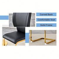 Set Of 4 Black PU High Resilience Dining Chairs With Gold Arched Metal Legs