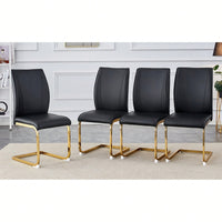 Set Of 4 Black PU High Resilience Dining Chairs With Gold Arched Metal Legs