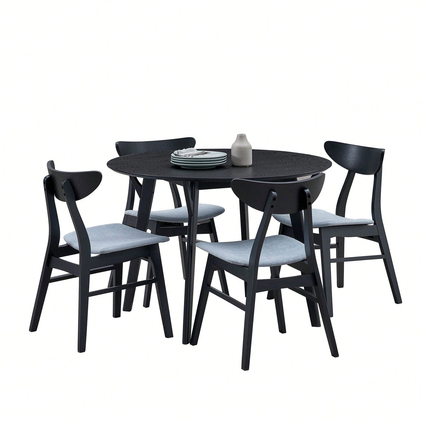 Modern Round Wooden Dining Table For 4 - Space-Saving Kitchen Table In Black For Living Room, Apartment, Restaurant