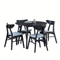 Modern Round Wooden Dining Table For 4 - Space-Saving Kitchen Table In Black For Living Room, Apartment, Restaurant
