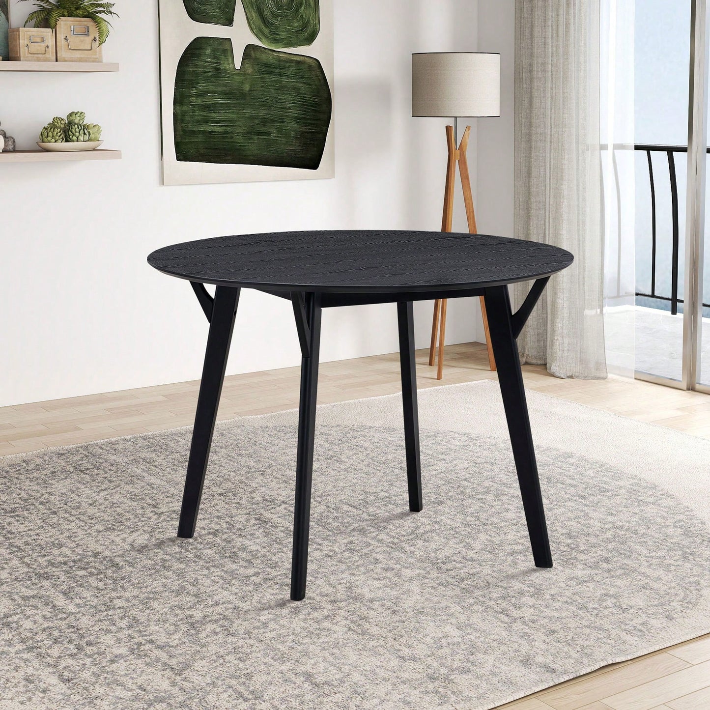 Modern Round Wooden Dining Table For 4 - Space-Saving Kitchen Table In Black For Living Room, Apartment, Restaurant