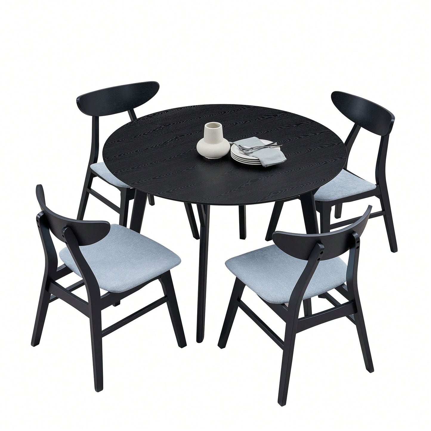 Modern Round Wooden Dining Table For 4 - Space-Saving Kitchen Table In Black For Living Room, Apartment, Restaurant