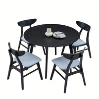 Modern Round Wooden Dining Table For 4 - Space-Saving Kitchen Table In Black For Living Room, Apartment, Restaurant