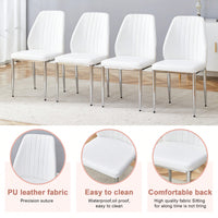 Set Of Four Modern White PU Dining Chairs With Silver Metal Legs For Restaurants And Cafes