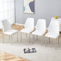 Set Of Four Modern White PU Dining Chairs With Silver Metal Legs For Restaurants And Cafes