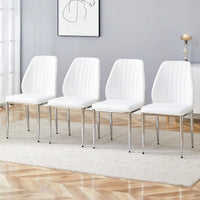 Set Of Four Modern White PU Dining Chairs With Silver Metal Legs For Restaurants And Cafes