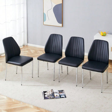 Set Of Four Modern White PU Dining Chairs With Silver Metal Legs For Restaurants And Cafes