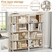5 Tier Vintage Industrial Style Bookshelf With Metal Frame For Home Office And Living Room Rustic Brown Open Shelves