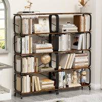 5 Tier Vintage Industrial Style Bookshelf With Metal Frame For Home Office And Living Room Rustic Brown Open Shelves