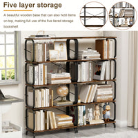 5 Tier Vintage Industrial Style Bookshelf With Metal Frame For Home Office And Living Room Rustic Brown Open Shelves