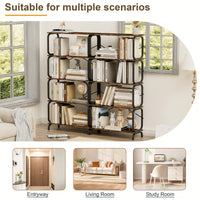 5 Tier Vintage Industrial Style Bookshelf With Metal Frame For Home Office And Living Room Rustic Brown Open Shelves