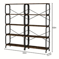 5 Tier Vintage Industrial Style Bookshelf With Metal Frame For Home Office And Living Room Rustic Brown Open Shelves