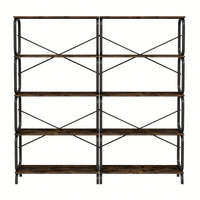 5 Tier Vintage Industrial Style Bookshelf With Metal Frame For Home Office And Living Room Rustic Brown Open Shelves