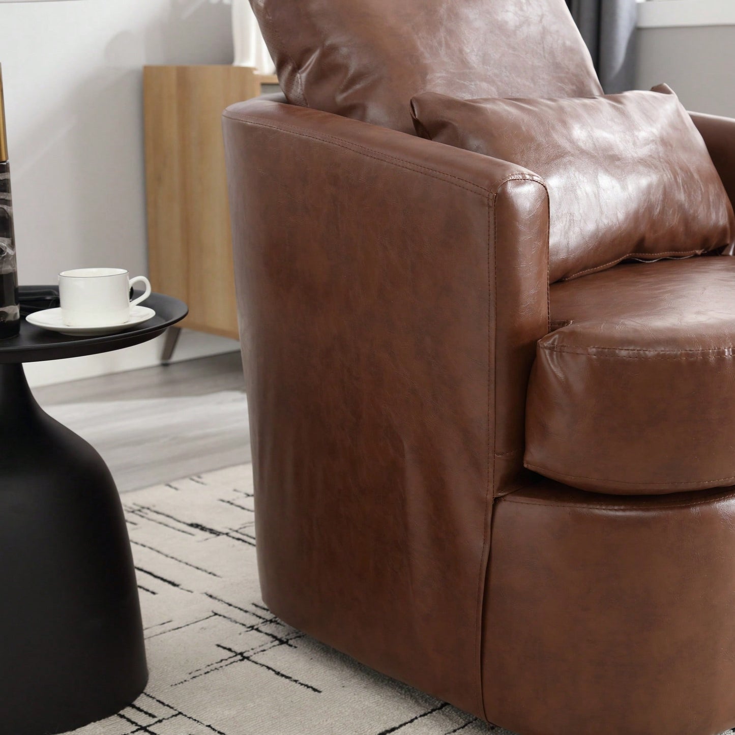 Comfy 360 Degree Swivel Barrel Accent Chair For Living Room, Nursery, Office, And Lounge In Black PU