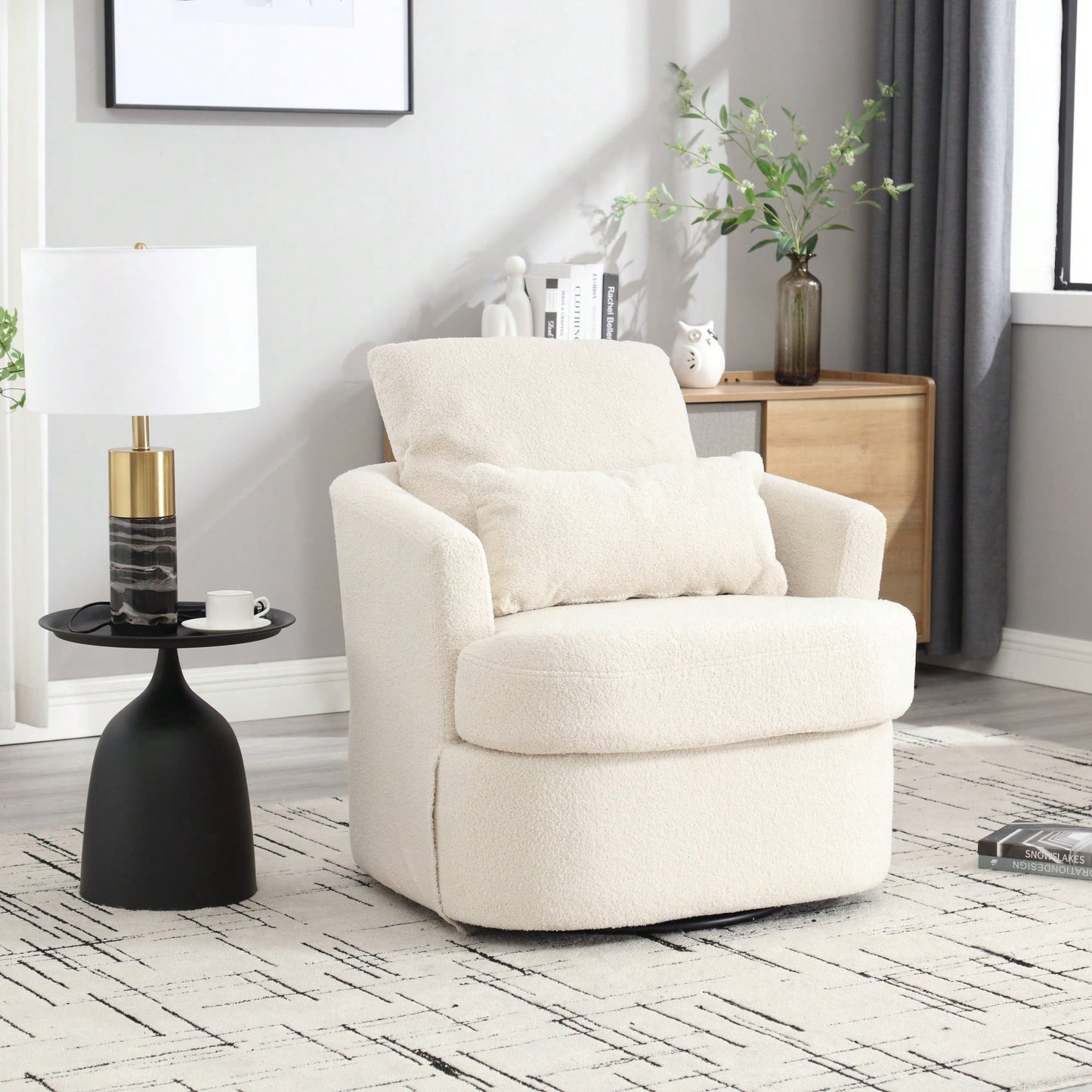 Comfy 360 Degree Swivel Barrel Accent Chair For Living Room, Nursery, Office, And Lounge In Black PU