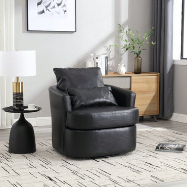 Comfy 360 Degree Swivel Barrel Accent Chair For Living Room, Nursery, Office, And Lounge In Black PU