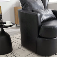 Comfy 360 Degree Swivel Barrel Accent Chair For Living Room, Nursery, Office, And Lounge In Black PU