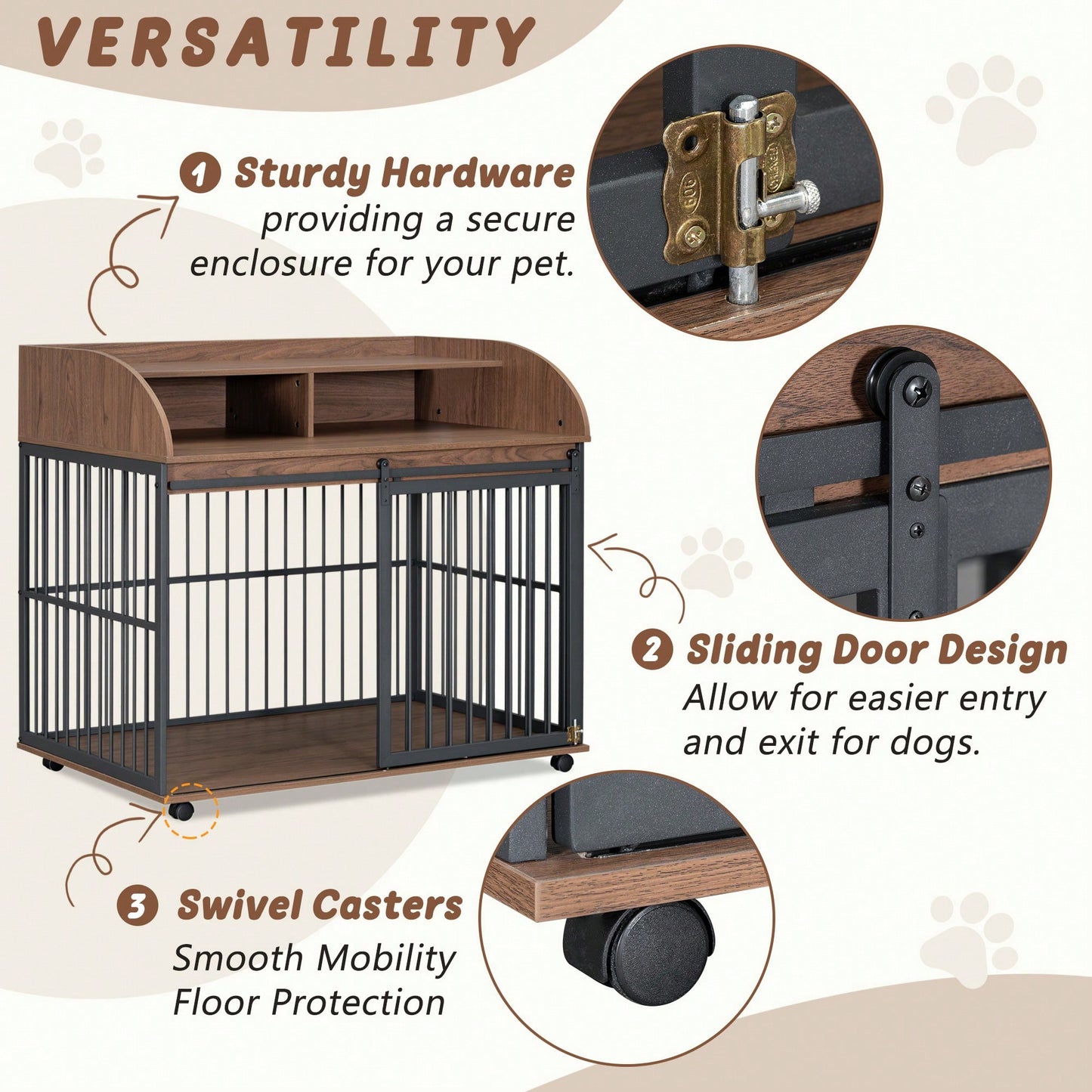 Heavy Duty Large Dog Crate Furniture With Lockable Wheels And Double Layer Storage For Medium To Large Dogs In Gray