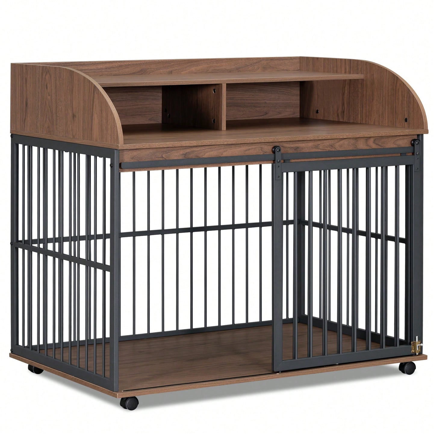 Heavy Duty Large Dog Crate Furniture With Lockable Wheels And Double Layer Storage For Medium To Large Dogs In Gray