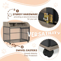 Heavy Duty Large Dog Crate Furniture With Lockable Wheels And Double Layer Storage For Medium To Large Dogs In Gray